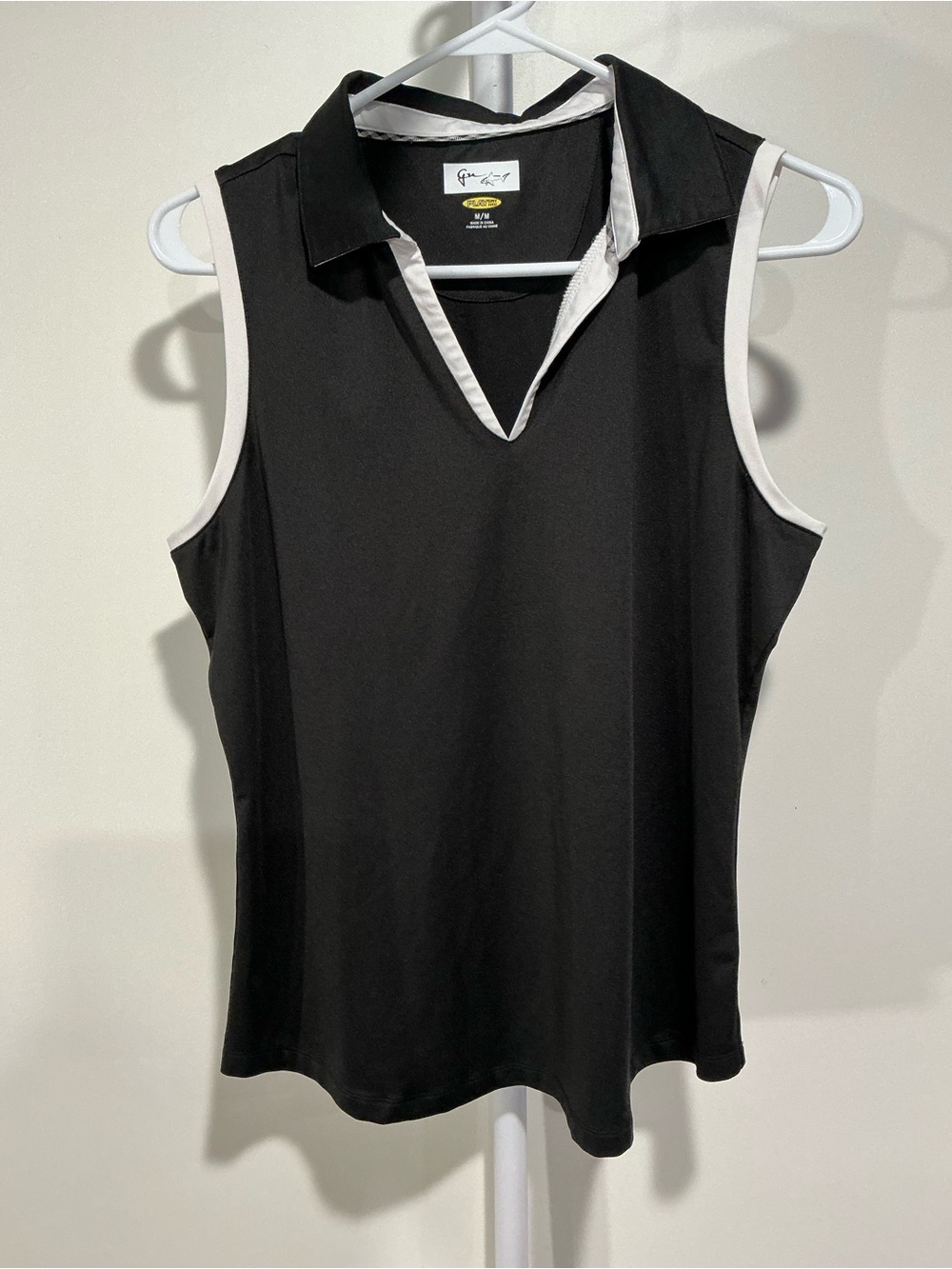 Greg Norman Collection Black Sleeveless Polo Tank with White Trim Accents
